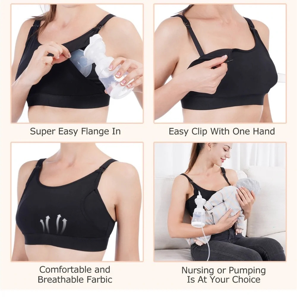 Sz M(38) Momcozy Hands Free Pumping Bra,breast pump compartment black nursing - Picture 5 of 12